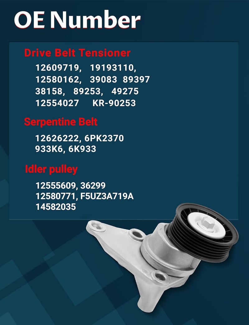 Ntoauto Belt Tensioner Assembly with Idler Pulley Kit, Serpentine Belt Tensioner & Drive Belt Tensioner, For Multi-V Belt Specific Tensioner– Replaces OE 12609719, 12555609, 12626222 - Image 3